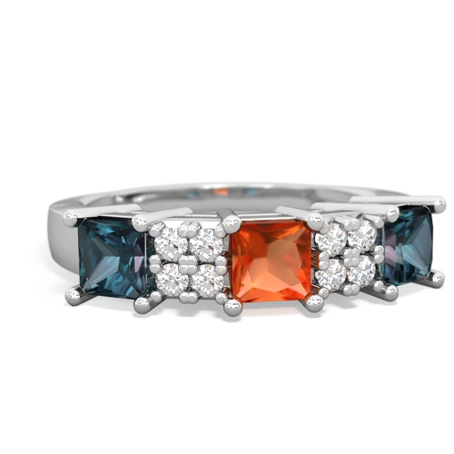 Fire Opal Genuine Fire Opal with Lab Created Alexandrite and Genuine Amethyst Three Stone ring Ring