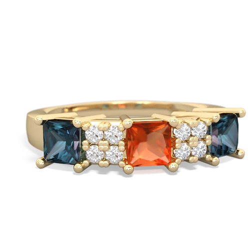 Fire Opal Genuine Fire Opal with Lab Created Alexandrite and  Three Stone ring Ring