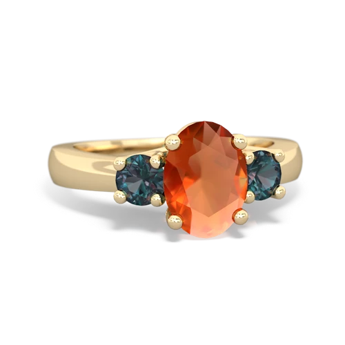 Fire Opal Genuine Fire Opal with Lab Created Alexandrite Three Stone Trellis ring Ring