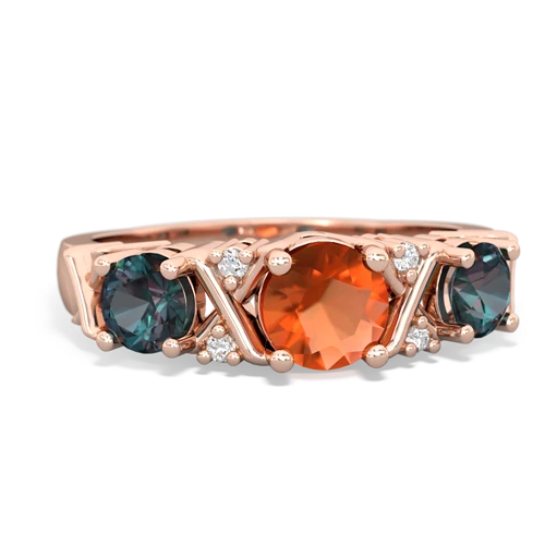 Fire Opal Genuine Fire Opal with Lab Created Alexandrite and  Hugs and Kisses ring Ring