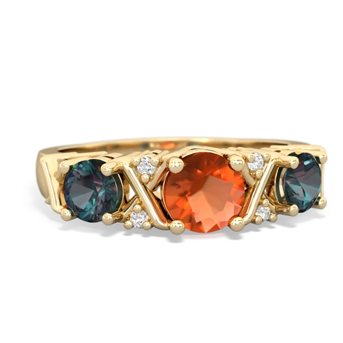 Fire Opal Genuine Fire Opal with Lab Created Alexandrite and Genuine Amethyst Hugs and Kisses ring Ring