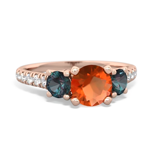 Fire Opal Genuine Fire Opal with Lab Created Alexandrite and Genuine Amethyst Pave Trellis ring Ring