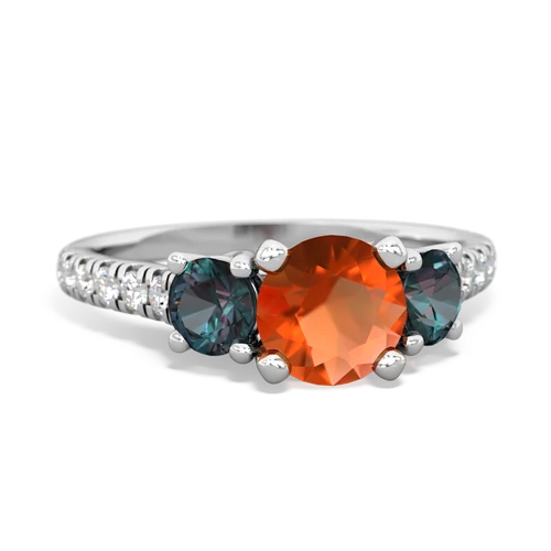 Fire Opal Genuine Fire Opal with Lab Created Alexandrite and  Pave Trellis ring Ring