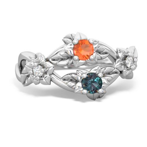 Fire Opal Genuine Fire Opal with Lab Created Alexandrite Sparkling Bouquet ring Ring