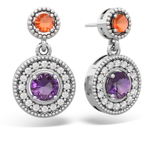 Fire Opal Genuine Fire Opal with Genuine Amethyst Halo Dangle earrings Earrings