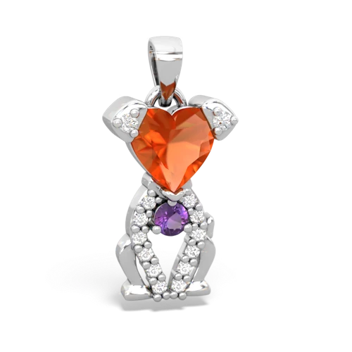 fire opal-amethyst birthstone puppy pendant