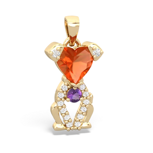 fire opal-amethyst birthstone puppy pendant