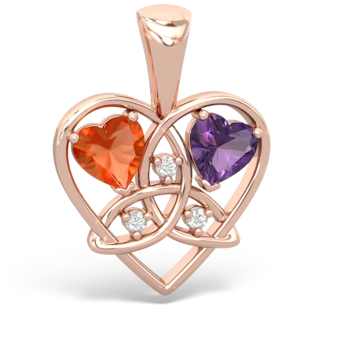 Fire Opal Genuine Fire Opal with Genuine Amethyst Celtic Trinity Heart pendant Pendant