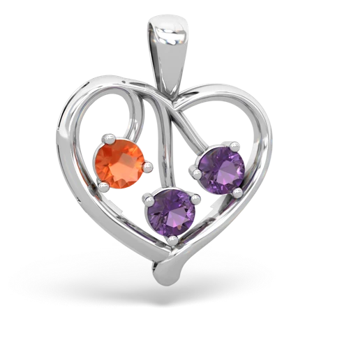 Genuine Fire Opal with Genuine Amethyst and Genuine Opal Glowing Heart pendant