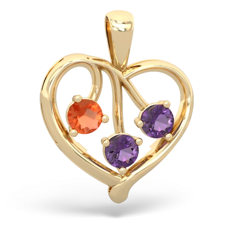 Fire Opal Genuine Fire Opal with Genuine Amethyst and  Glowing Heart pendant Pendant