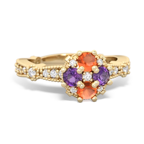 Fire Opal Genuine Fire Opal with Genuine Amethyst Milgrain Antique Style ring Ring