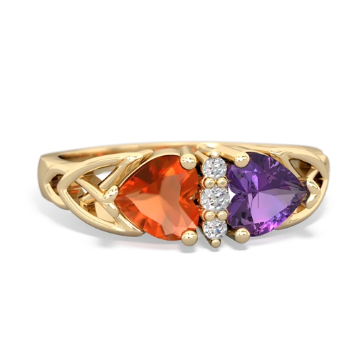Fire Opal Genuine Fire Opal with Genuine Amethyst Celtic Trinity Knot ring Ring