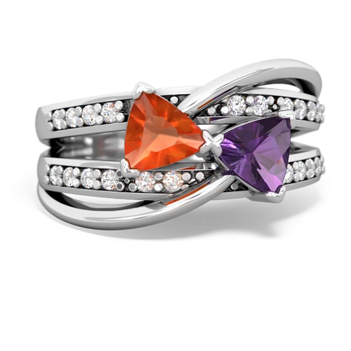Fire Opal Genuine Fire Opal with Genuine Amethyst Bowtie ring Ring