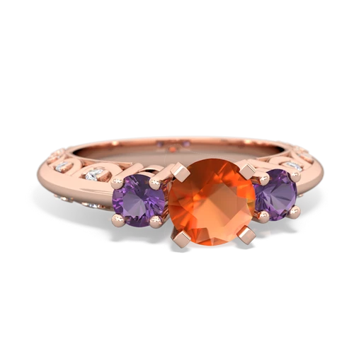 Fire Opal Genuine Fire Opal with Genuine Amethyst Art Deco ring Ring