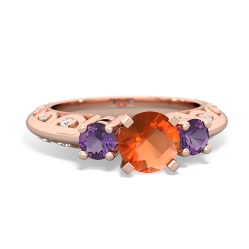 fire opal-amethyst engagement ring