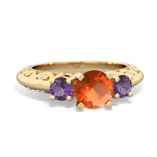 fire opal-amethyst engagement ring