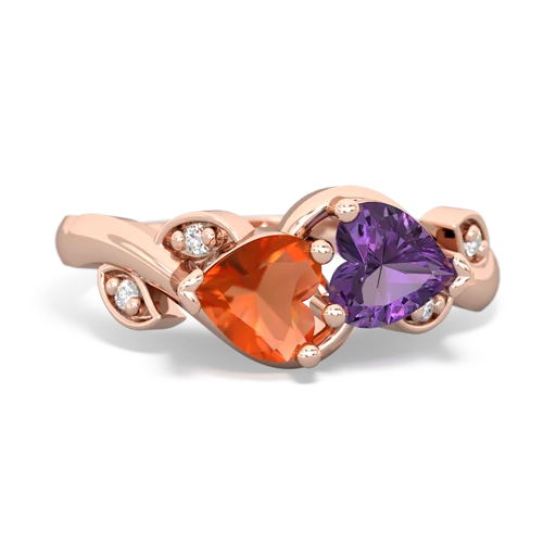 Fire Opal Genuine Fire Opal with Genuine Amethyst Floral Elegance ring Ring