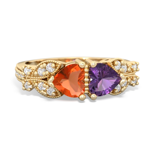 Fire Opal Genuine Fire Opal with Genuine Amethyst Diamond Butterflies ring Ring