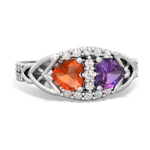 Fire Opal Genuine Fire Opal with Genuine Amethyst Celtic Knot Engagement ring Ring