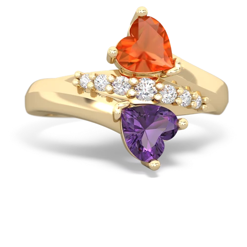Fire Opal Genuine Fire Opal with Genuine Amethyst Heart to Heart Bypass ring Ring