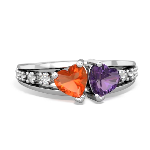 Fire Opal Genuine Fire Opal with Genuine Amethyst Heart to Heart ring Ring