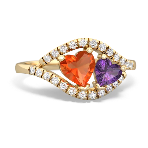 Fire Opal Genuine Fire Opal with Genuine Amethyst Mother and Child ring Ring