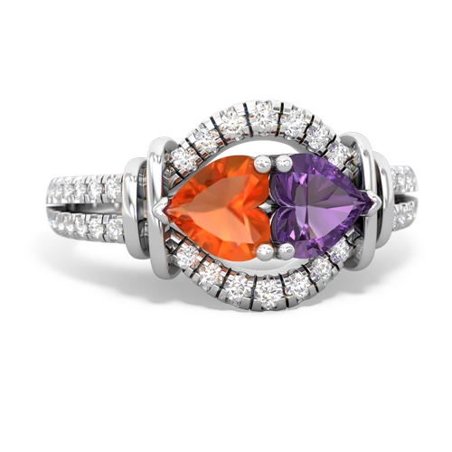 Fire Opal Genuine Fire Opal with Genuine Amethyst Art-Deco Keepsake ring Ring