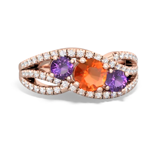 fire opal-amethyst three stone pave ring