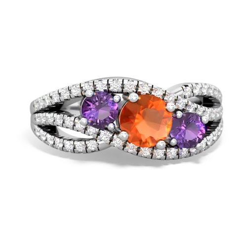 fire opal-amethyst three stone pave ring