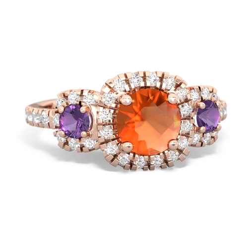 fire opal-amethyst three stone regal ring