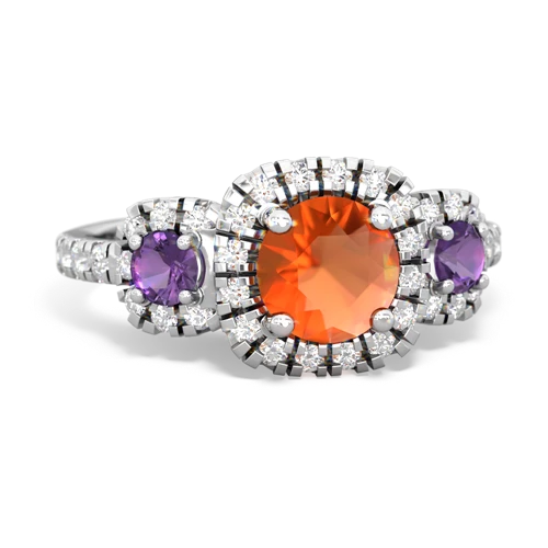 fire opal-amethyst three stone regal ring