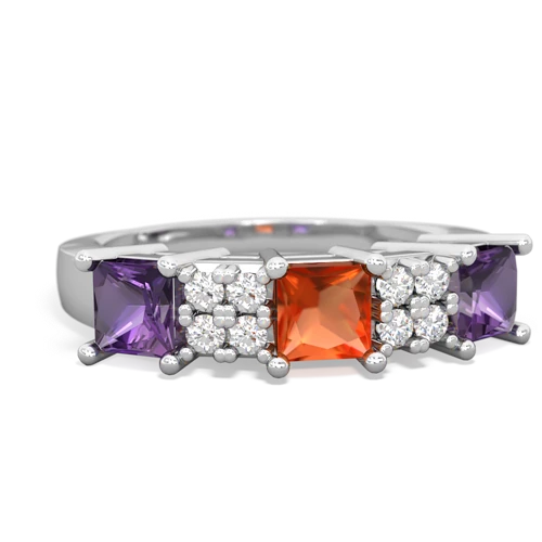 Genuine Fire Opal with Genuine Amethyst and Genuine Opal Three Stone ring