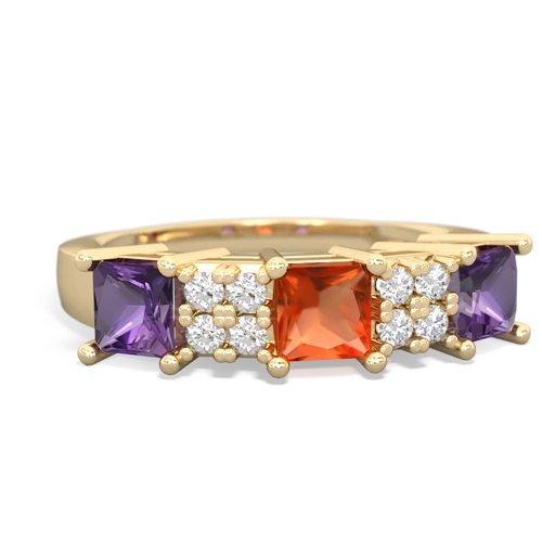 Fire Opal Genuine Fire Opal with Genuine Amethyst and  Three Stone ring Ring