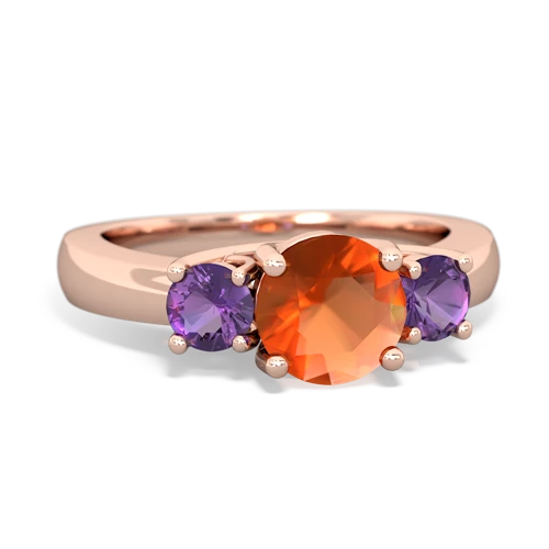 Genuine Fire Opal with Genuine Amethyst and Genuine Opal Three Stone Trellis ring