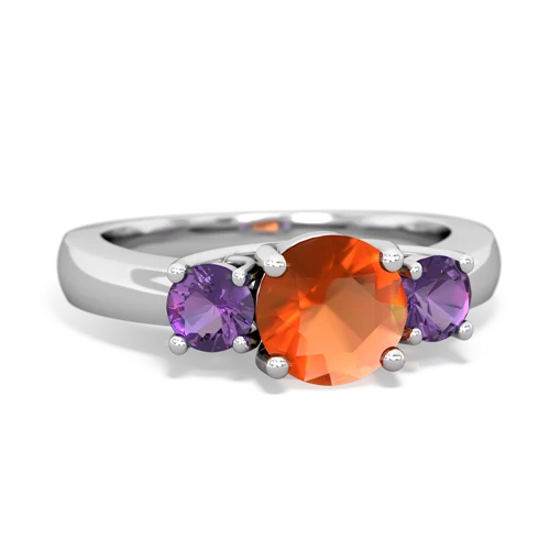 Fire Opal Genuine Fire Opal with Genuine Amethyst and  Three Stone Trellis ring Ring