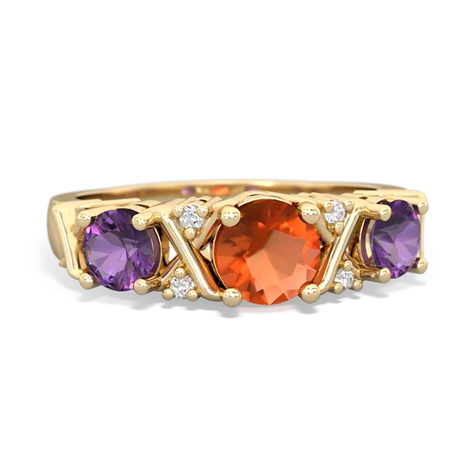 Genuine Fire Opal with Genuine Amethyst and Genuine Opal Hugs and Kisses ring