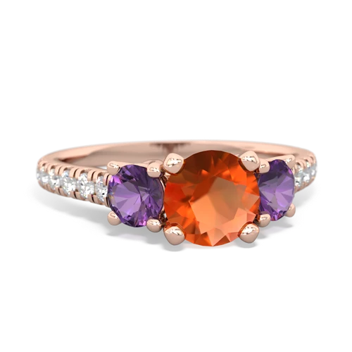 Genuine Fire Opal with Genuine Amethyst and Genuine Opal Pave Trellis ring
