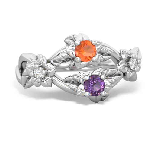 Fire Opal Genuine Fire Opal with Genuine Amethyst Sparkling Bouquet ring Ring
