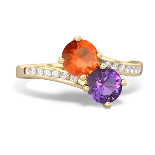 fire opal-amethyst two stone channel ring