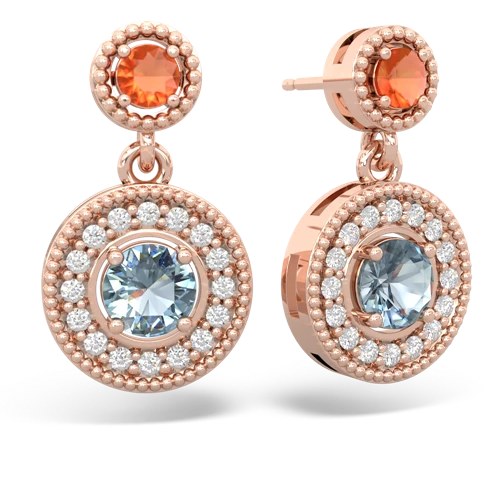 fire opal-aquamarine halo earrings