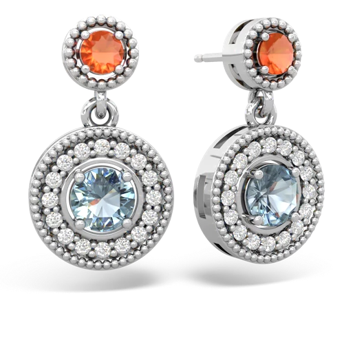 fire opal-aquamarine halo earrings