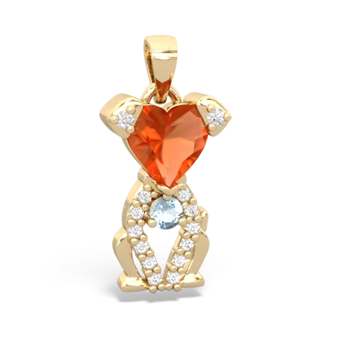 fire opal-aquamarine birthstone puppy pendant