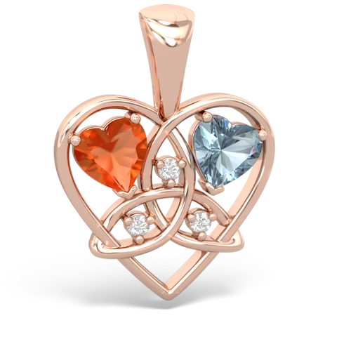 Fire Opal Genuine Fire Opal with Genuine Aquamarine Celtic Trinity Heart pendant Pendant