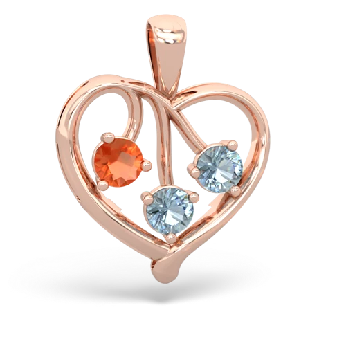 Fire Opal Genuine Fire Opal with Genuine Aquamarine and  Glowing Heart pendant Pendant