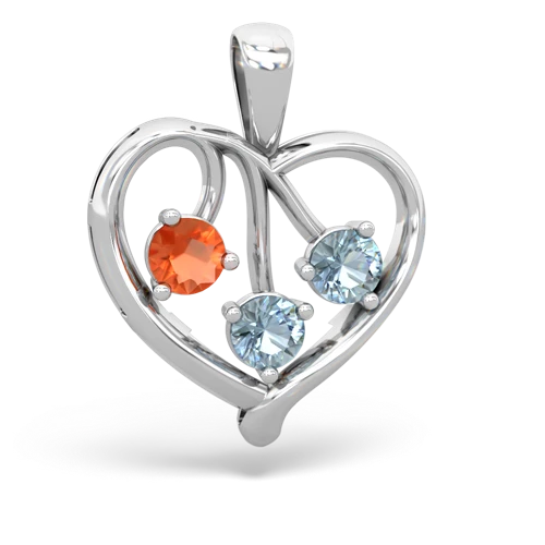 Fire Opal Genuine Fire Opal with Genuine Aquamarine and Lab Created Ruby Glowing Heart pendant Pendant