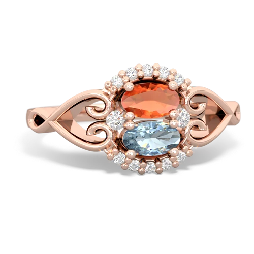 fire opal-aquamarine antique keepsake ring