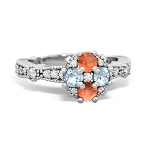 Fire Opal Genuine Fire Opal with Genuine Aquamarine Milgrain Antique Style ring Ring