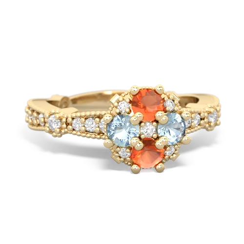 fire opal-aquamarine art deco engagement ring