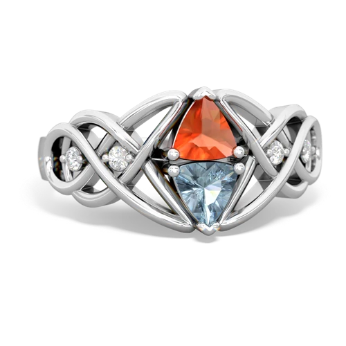 Fire Opal Genuine Fire Opal with Genuine Aquamarine Keepsake Celtic Knot ring Ring