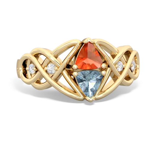 fire opal-aquamarine celtic knot ring